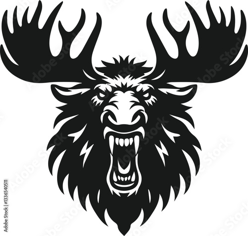 angry moose wide antlers head vector