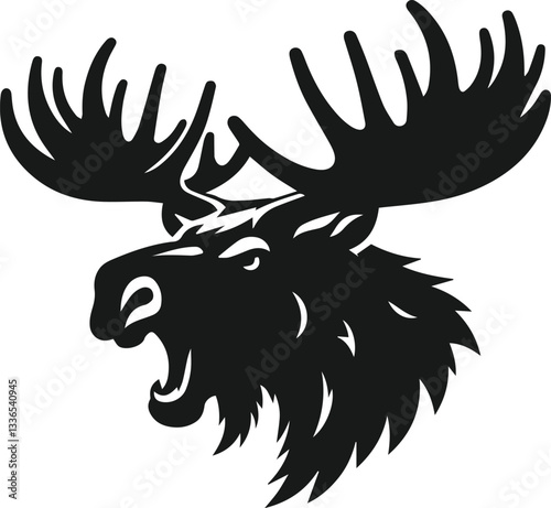 head of a angry moose wide antlers