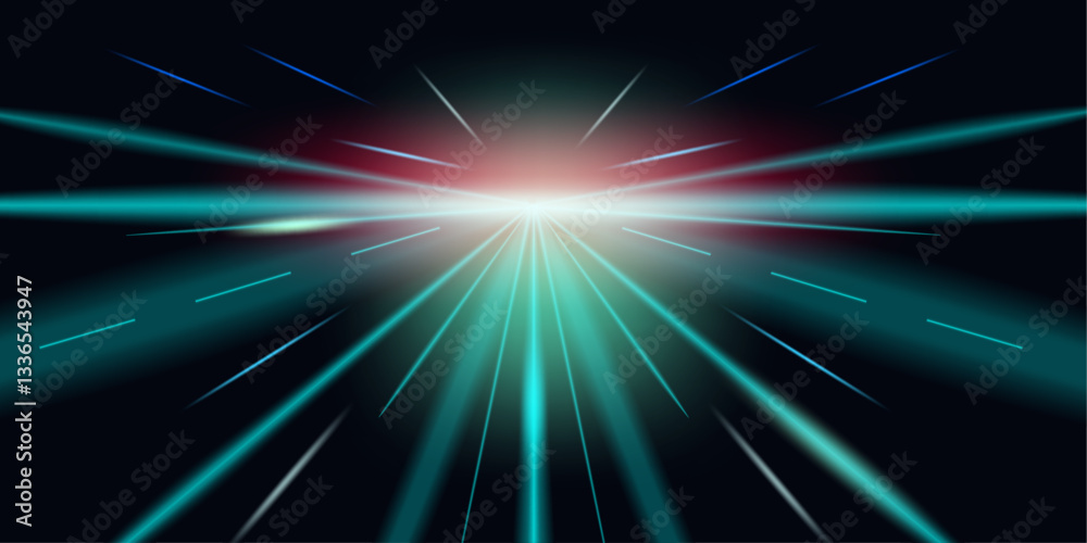 Obraz premium Futuristic light speed motion blur with glowing neon streaks. Sci-fi hyperspace warp background for technology, innovation, gaming, cyberspace, digital art, and high-speed internet concepts.