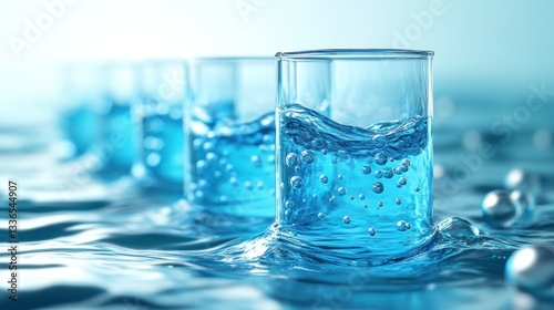 Wallpaper Mural Close-up of glasses filled with sparkling blue water, floating on water surface. Torontodigital.ca