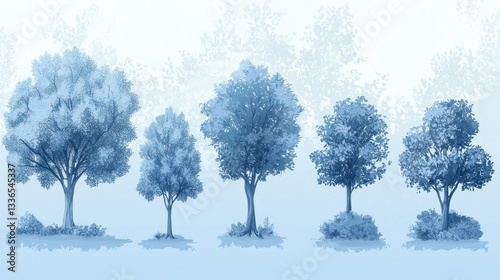 Wallpaper Mural Five stylized blue trees of varying sizes against a light blue background. Torontodigital.ca