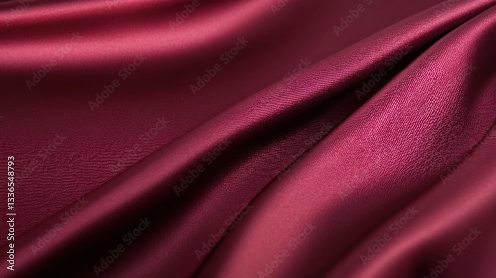 Fototapeta premium Close-up of luxurious, deep red satin fabric with soft, flowing drapes and subtle highlights.