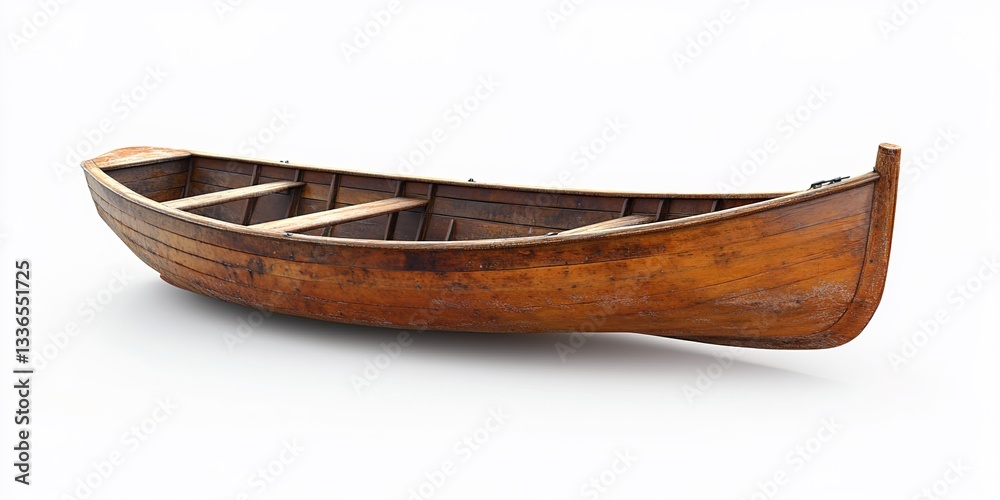 A wooden rowboat, side view, white background, photorealistic A wooden rowboat, side view, white background, photorealistic