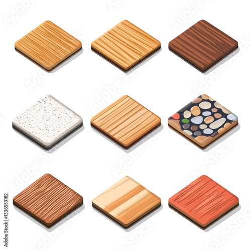 Isometric view of various texture squares for design elements