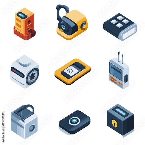 Isometric Gadgets Set: Tech Devices, Smart Home Accessories, 3D Render.