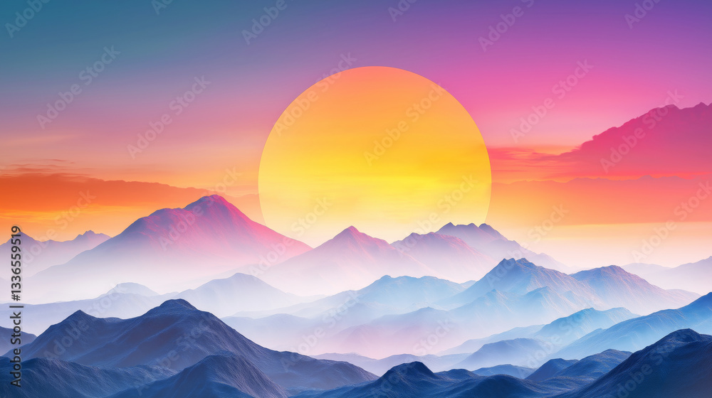 Obraz premium Serene Sunset over Misty Mountains