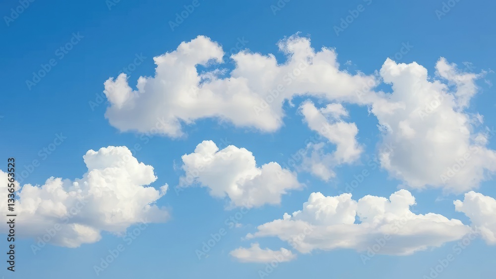 Obraz premium Clouds of varying shapes and sizes drift across a clear blue sky, clouds, sizes