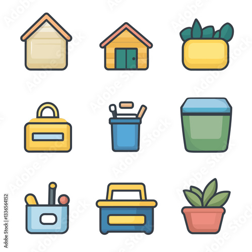 Vector illustration set of various colorful icons, symbols, and elements.
