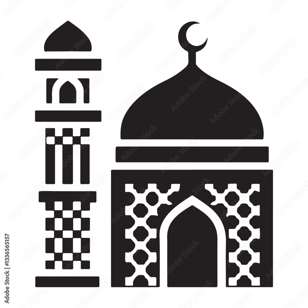 mosque silhouette vector, isolated black silhouette of a mosques collection, black silhouette mosque vector illustration