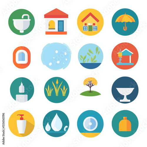 Vector Icon Set: Home, Nature, Environment, Weather, Wellness, Minimalist Design.