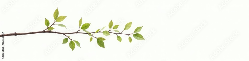 Delicate branch with tiny leaves isolated on white background, isolated, organic, simple shapes Delicate branch with tiny leaves isolated on white background, isolated, organic, simple shapes
