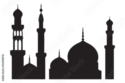mosque silhouette vector, isolated black silhouette of a mosques collection, black silhouette mosque vector illustration