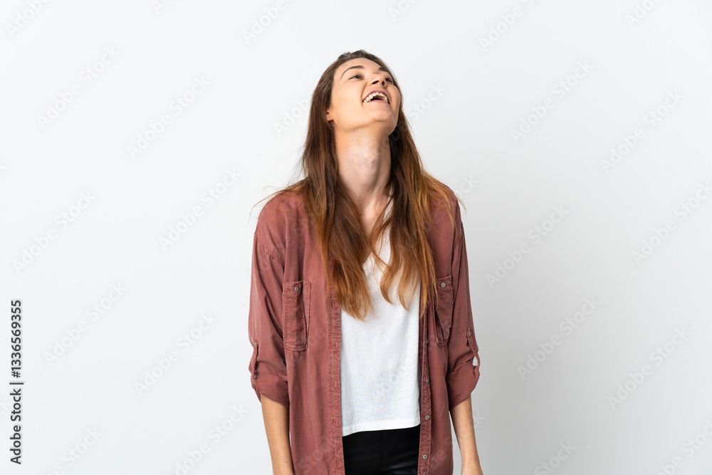 Young Ireland woman isolated on white background laughing Young Ireland woman isolated on white background laughing