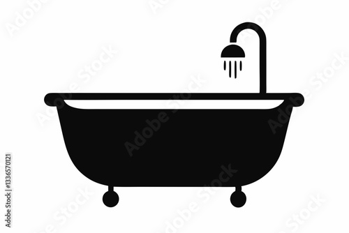 baby bathtub line art silhouette vector illustration