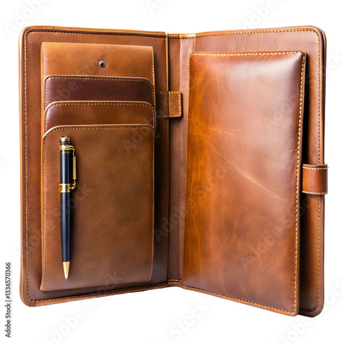 brown leather notebook