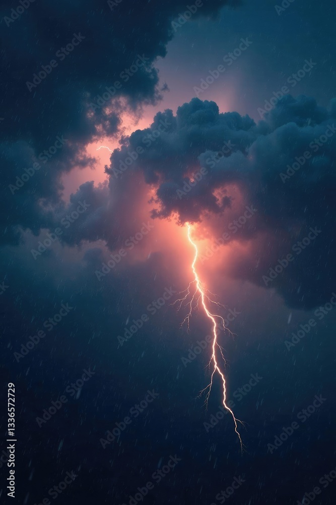 Fototapeta premium Light source in the dark, amidst rain and thunderstorm, cloud, source, isolated