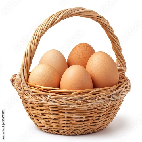 Wallpaper Mural Eggs in basket. Brown chicken egges on wooden vintage table. Fresh egg on morning breakfast. fried egg isolated Torontodigital.ca