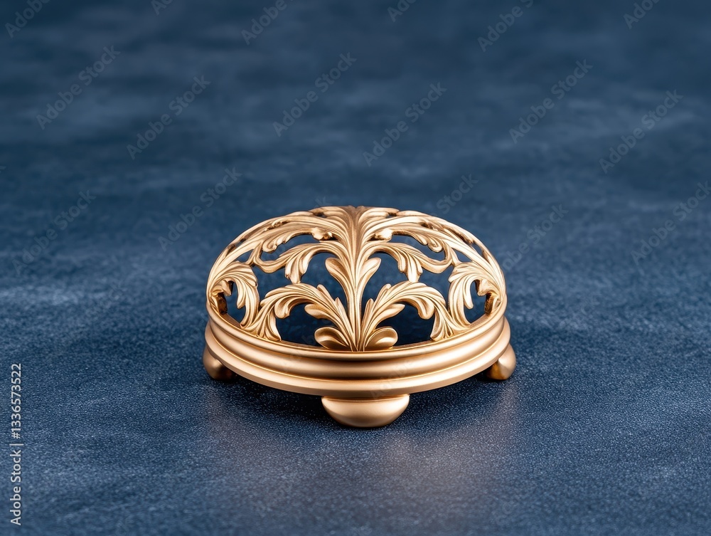 Naklejka premium Ornate golden decorative piece on a textured dark blue surface