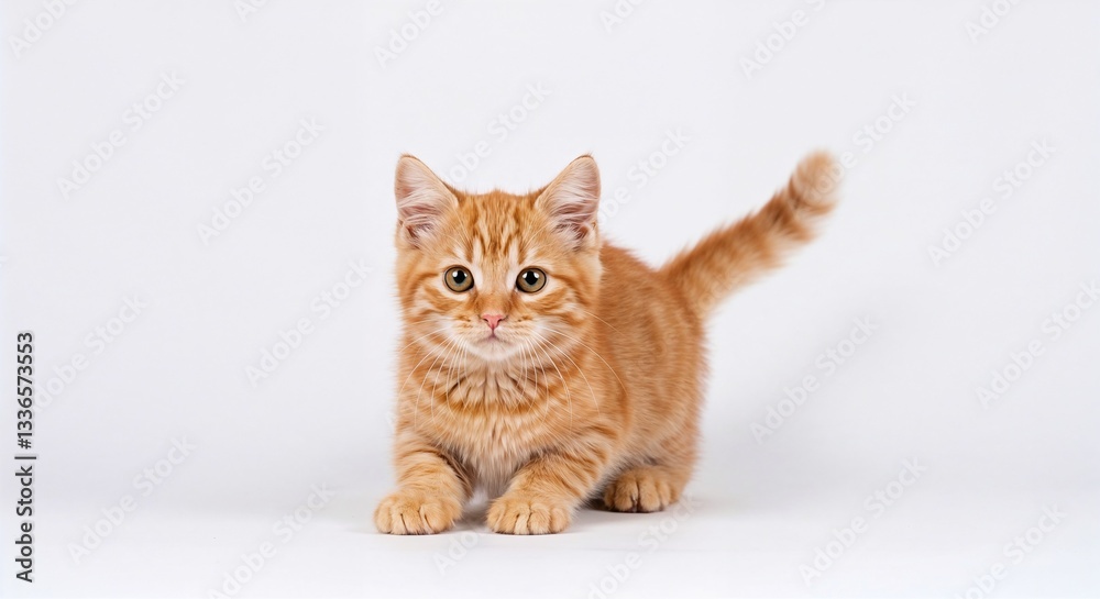 Obraz premium Playful Ginger Kitten on White Background