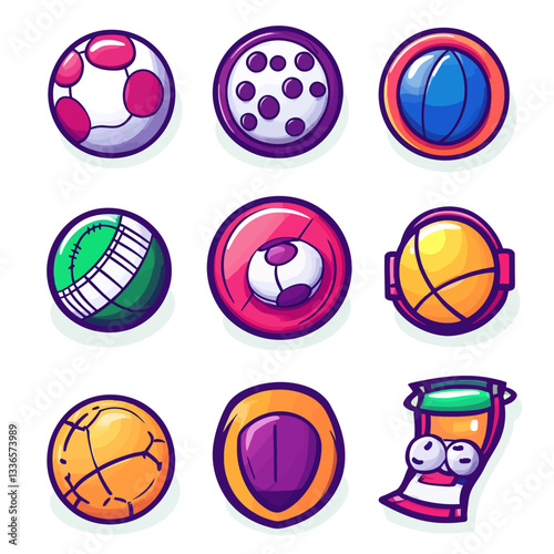 Set of stylized colorful sports balls isolated on white background