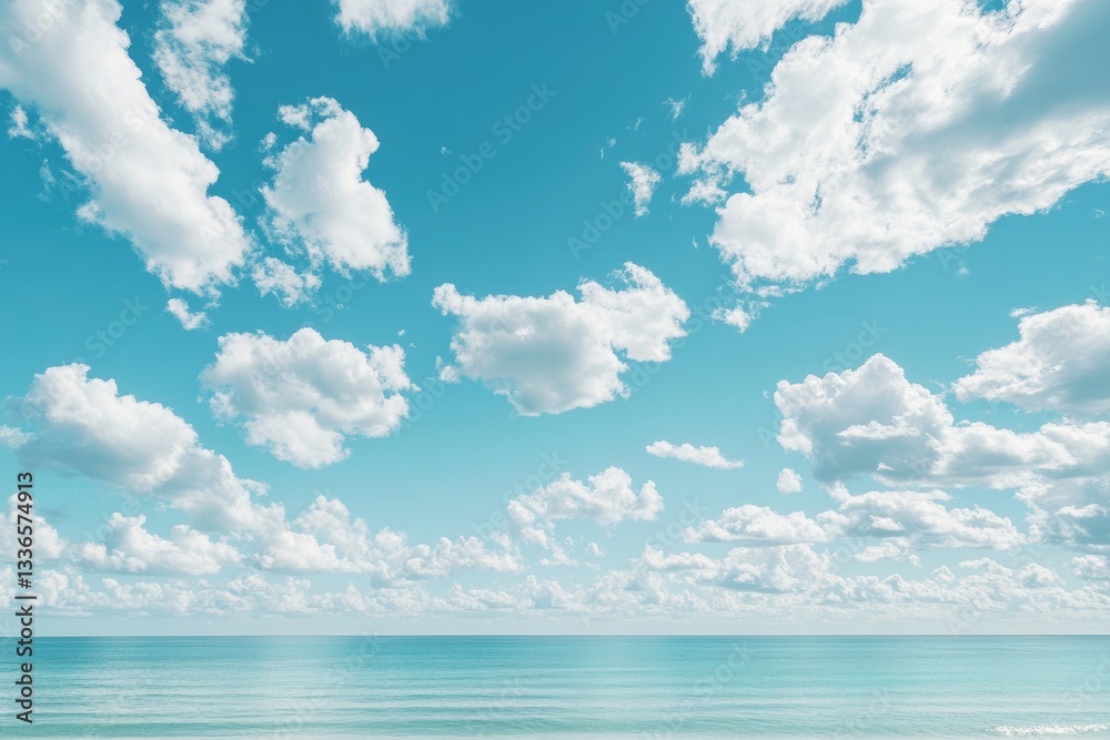 Bright Sky Above Ocean Featuring Fluffy White Clouds Bright Sky Above Ocean Featuring Fluffy White Clouds