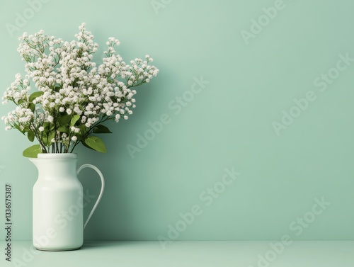 Wallpaper Mural Fresh flowers in a white vase on mint backdrop. Torontodigital.ca