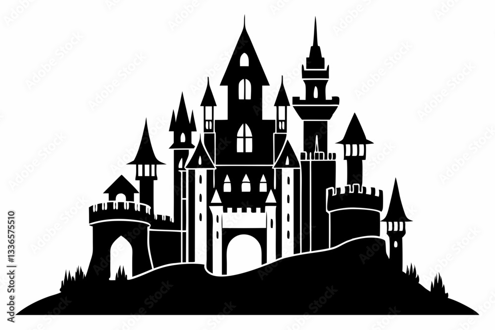 Obraz premium large castle minimalistic line art silhouette vector illustration