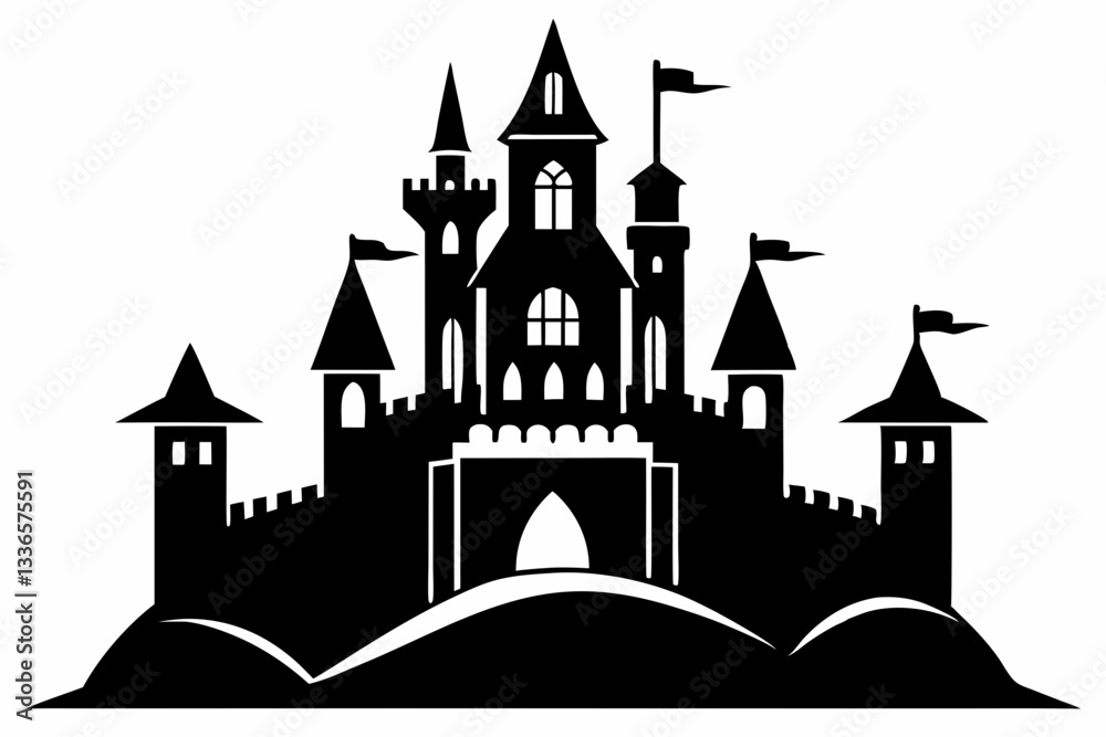 Obraz premium large castle minimalistic line art silhouette vector illustration