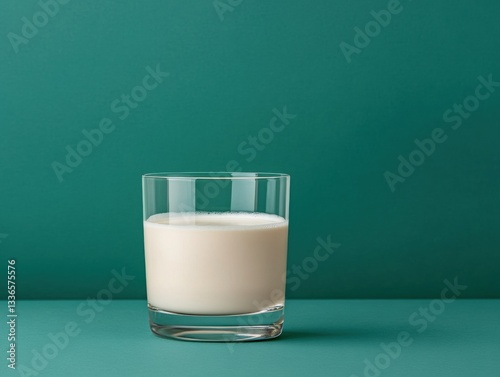 Fresh milk in a clear glass on a colored background.