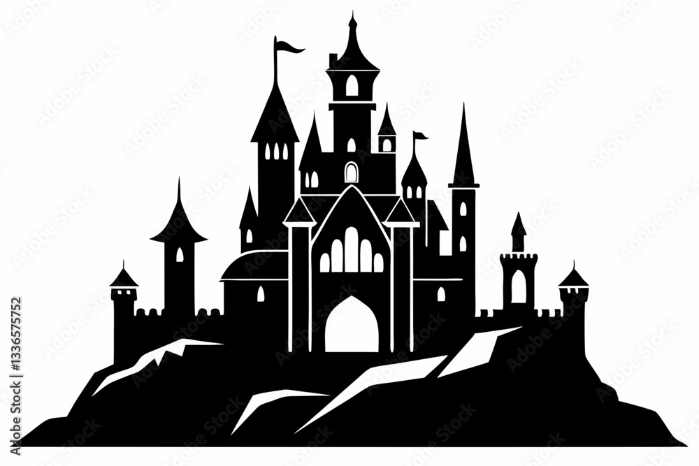 Obraz premium large castle minimalistic line art silhouette vector illustration