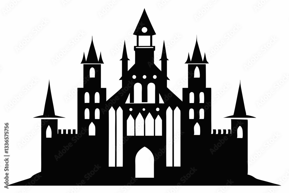 large castle minimalistic line art silhouette vector illustration large castle minimalistic line art silhouette vector illustration