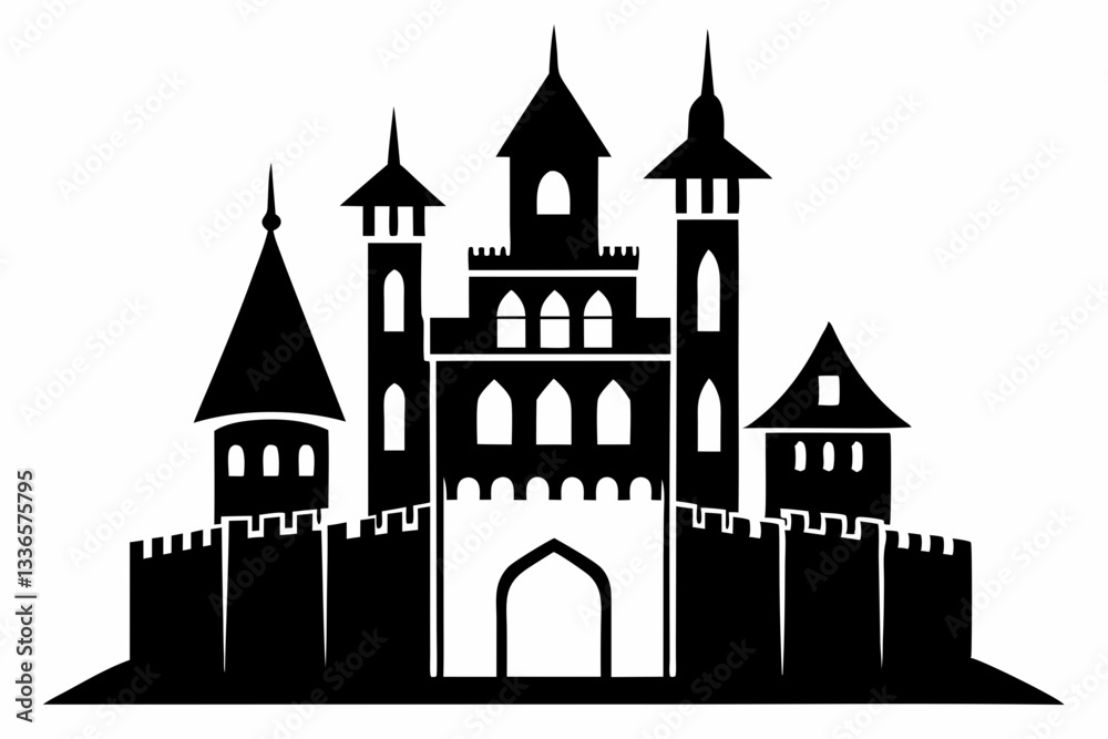 large castle minimalistic line art silhouette vector illustration large castle minimalistic line art silhouette vector illustration