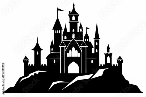 large castle minimalistic line art silhouette vector illustration