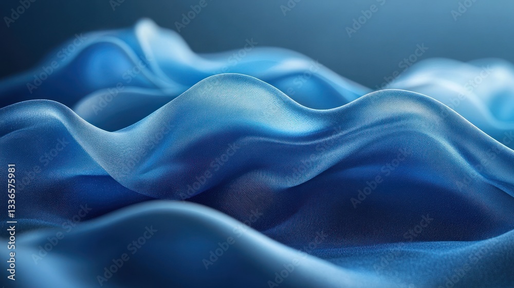 Fototapeta premium Abstract Blue Silk Waves: A Serene Study in Texture and Light