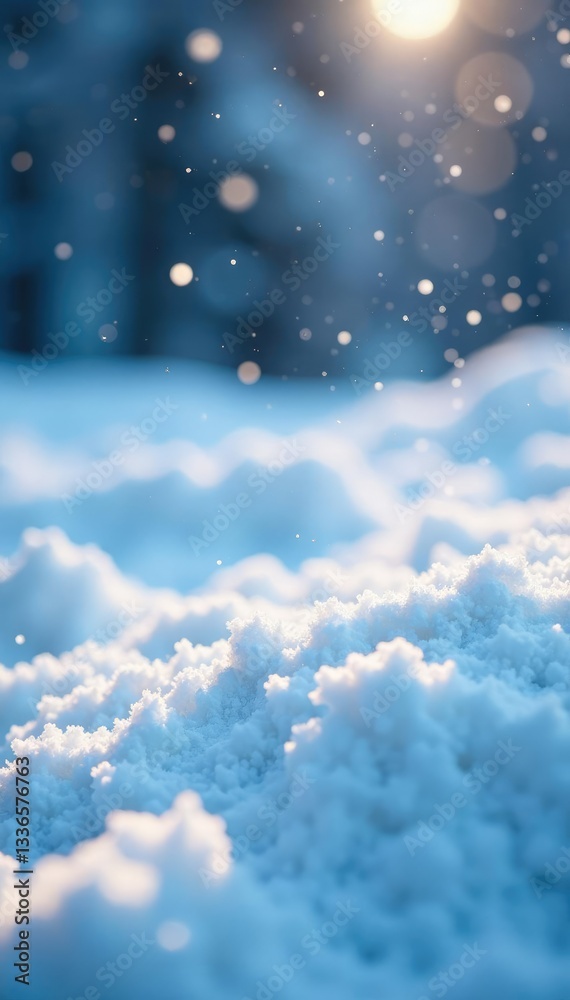 Snowflakes falling on a blanket of fresh powder, winter, powder Snowflakes falling on a blanket of fresh powder, winter, powder