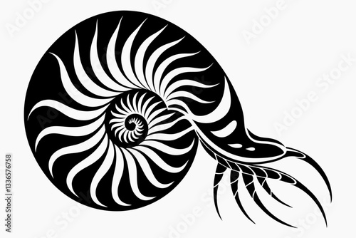 nautilus line art silhouette vector illustration
