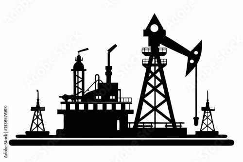 oil rig line art silhouette vector illustration