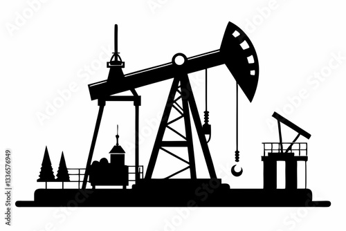 oil rig line art silhouette vector illustration
