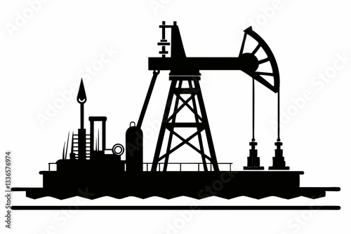 oil rig line art silhouette vector illustration