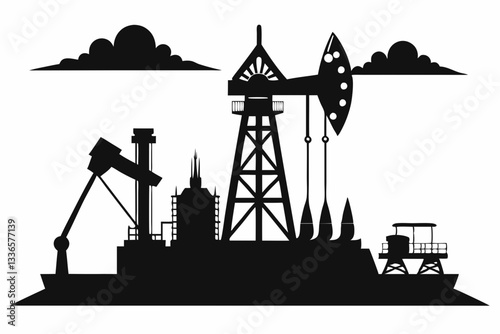 oil rig line art silhouette vector illustration