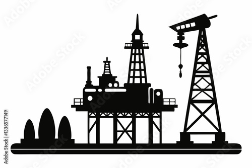 oil rig line art silhouette vector illustration