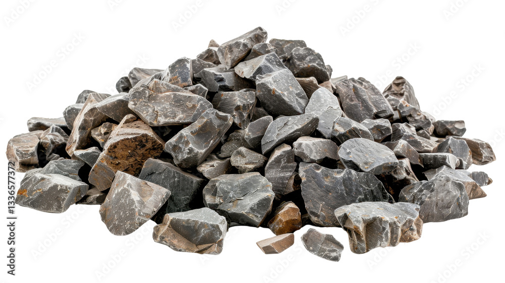 Pile of gray crushed stones forming a small mound on transparent background Pile of gray crushed stones forming a small mound on transparent background