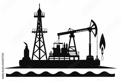 oil rig line art silhouette vector illustration