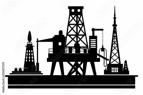 oil rig line art silhouette vector illustration