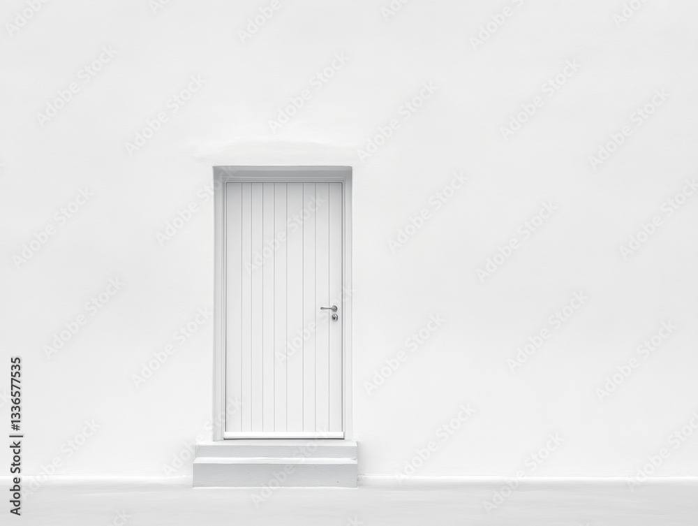 Minimalist white door on a plain wall. Minimalist white door on a plain wall.