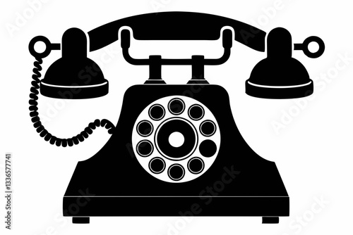 old telephone line art silhouette vector illustration
