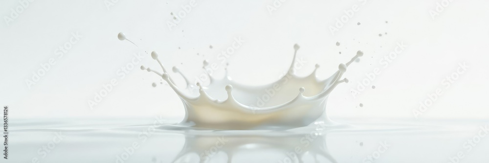 Splashing milk under falling object creates white liquid pool, water, white Splashing milk under falling object creates white liquid pool, water, white