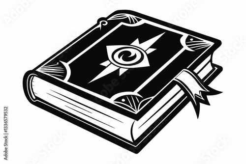 realistic spellbook line art silhouette vector illustration