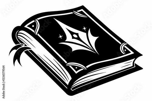 realistic spellbook line art silhouette vector illustration