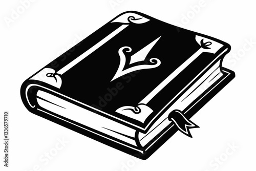 realistic spellbook line art silhouette vector illustration